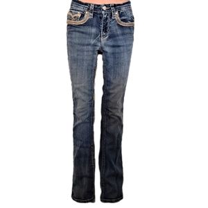 Rebel & Soul Boot Cut Denim Blue Jeans High Rise • Size 1 • Embellished Pockets